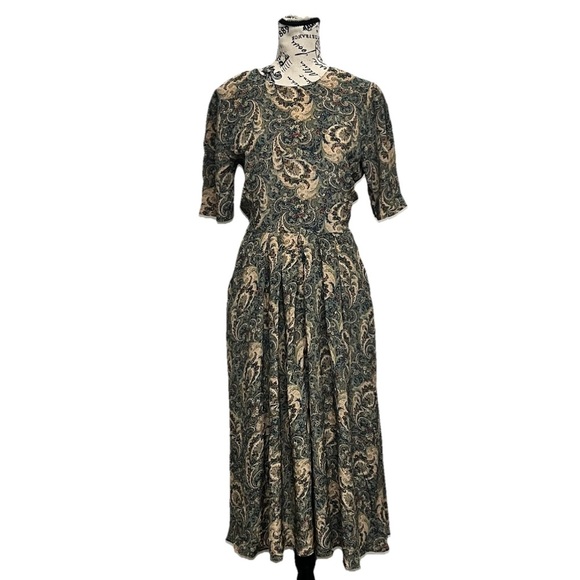 Michelle Stuart Vintage Paisley Midi Dress M Cottagecore Modest Peasant Boho - Picture 2 of 9